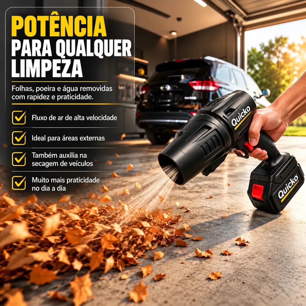Soprador Turbo Portátil OUHAI 48V 1050 W com 2 Baterias de 2 Ah 210 km/h Preto — imagem 4