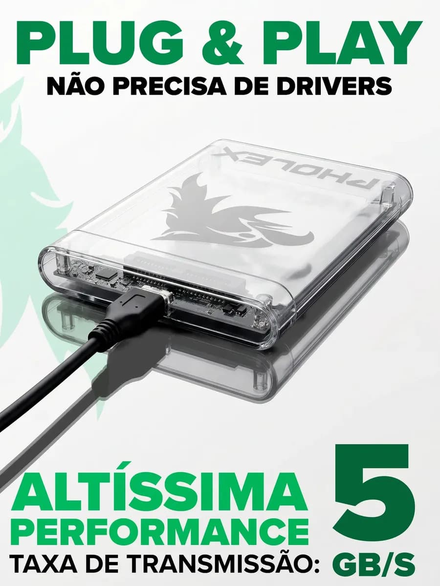 Case HD Externo USB 3.0 Transparente Para HD/SSD SATA 2,5" Gaveta Adaptador Portátil Notebook e PC — imagem 6