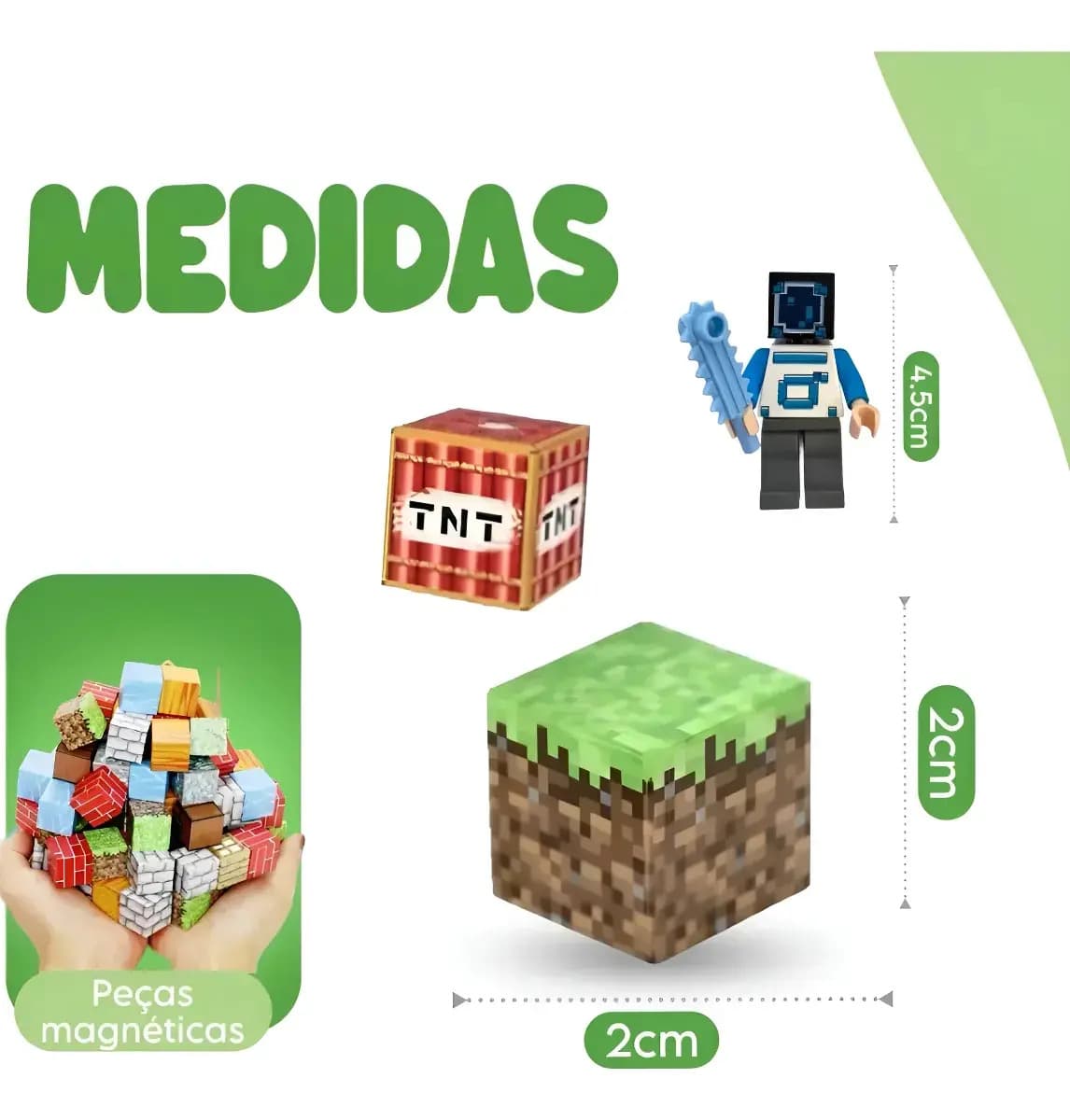 Kit 100 Peças Blocos Magnéticos Construção Minecraft Brinquedo Goufast — imagem 4