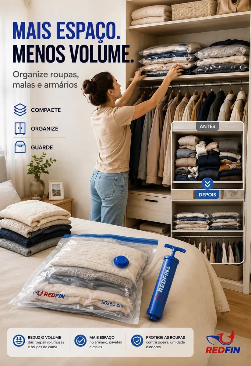 Kit Com 10 Sacos a Vácuo 50x60 cm Com Bomba Para Viagem e Organização — imagem 2