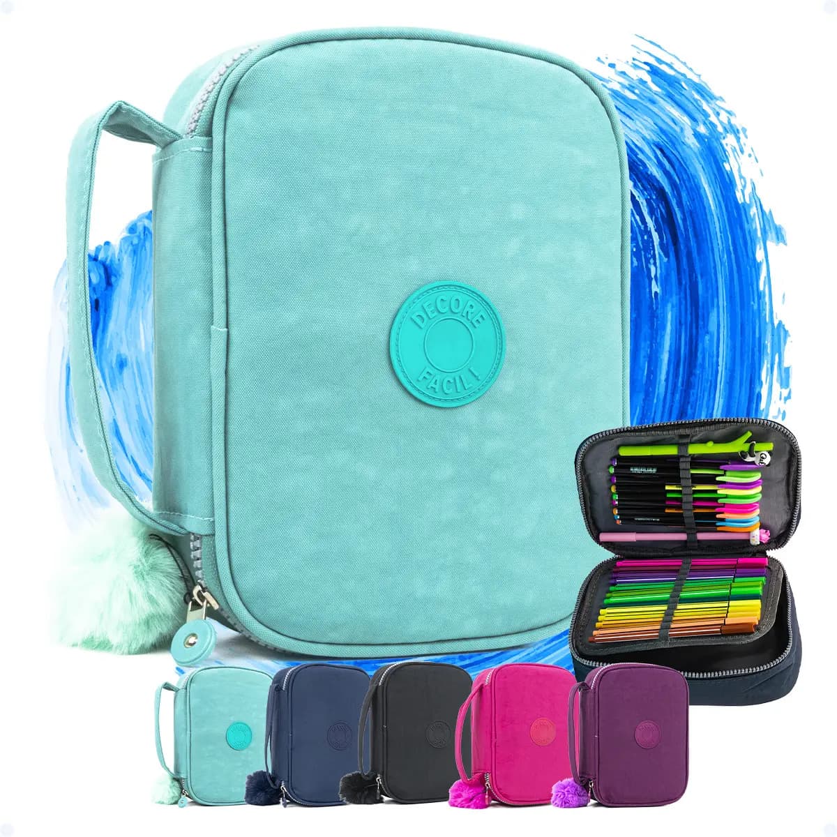 Estojo Box Organizador Escolar Com Divisórias Multifuncional 24 Elásticos Lápis Caneta 100 Pens Masculino Feminino Decore Fácil ! Verde