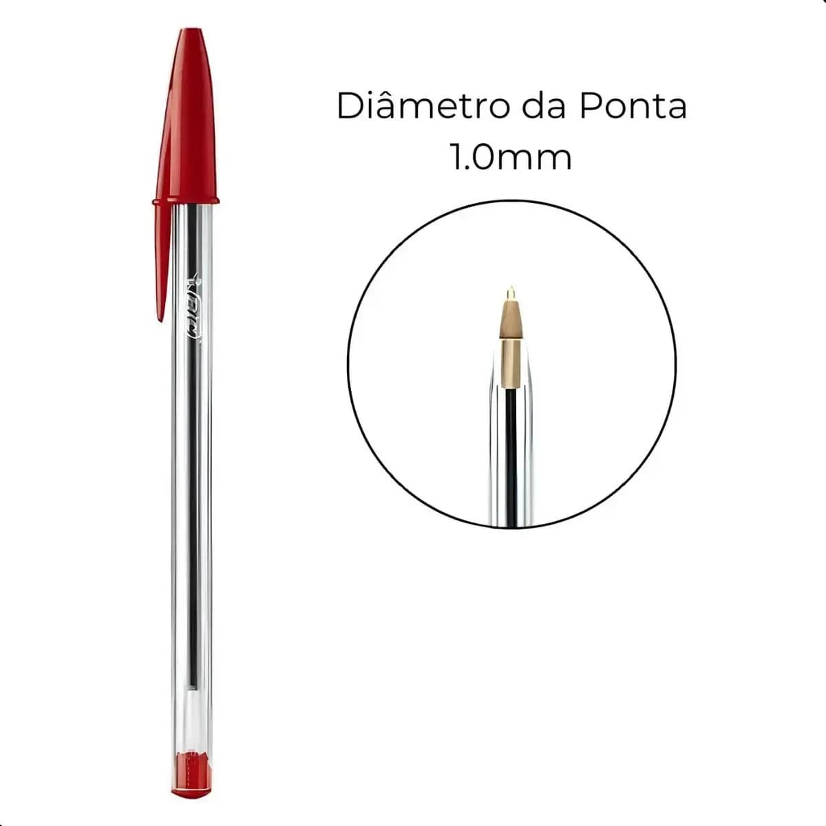 Kit 10 Caneta Esferográfica Bic Cristal Ponta Média 1.0 Transparente Preto, Azul, Vermelha — imagem 5