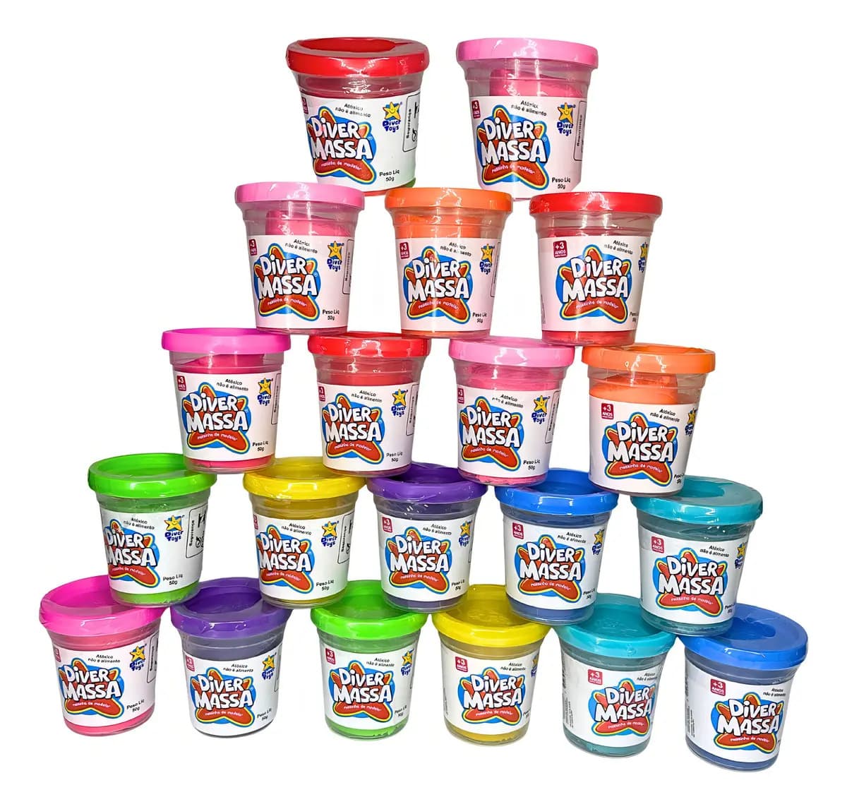 Kit Massinha de Modelar 20 Potes 50g Diver Toys com Moldes Sortidos — imagem 2