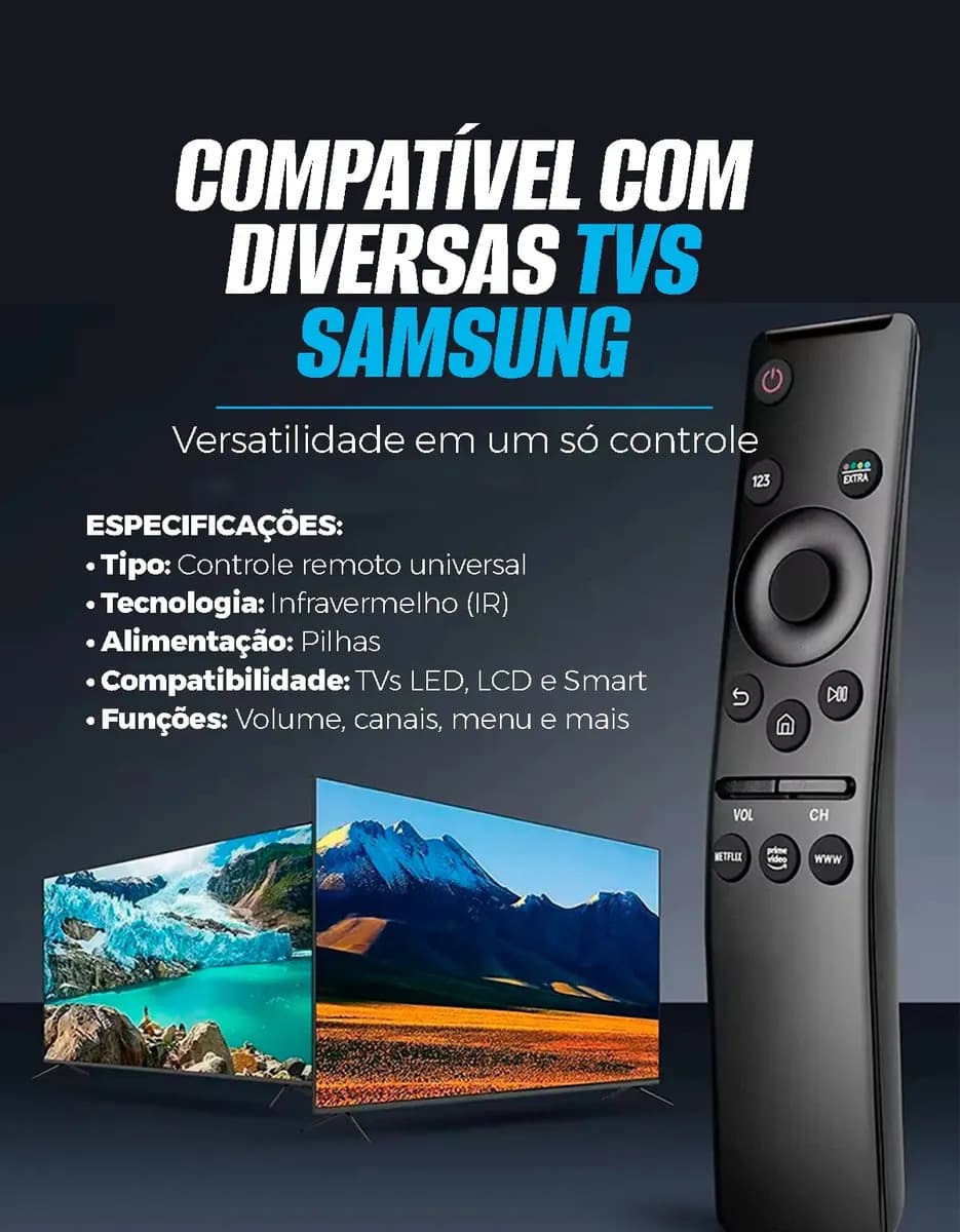Controle Remoto Casenn para Smart TV Samsung 4K com Netflix, Prime Video e Google Play — imagem 6