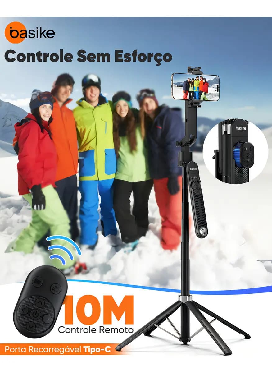 Tripé Para Celular e Câmera Basike 180cm com Rastreamento Facial IA e Controle Bluetooth — imagem 6