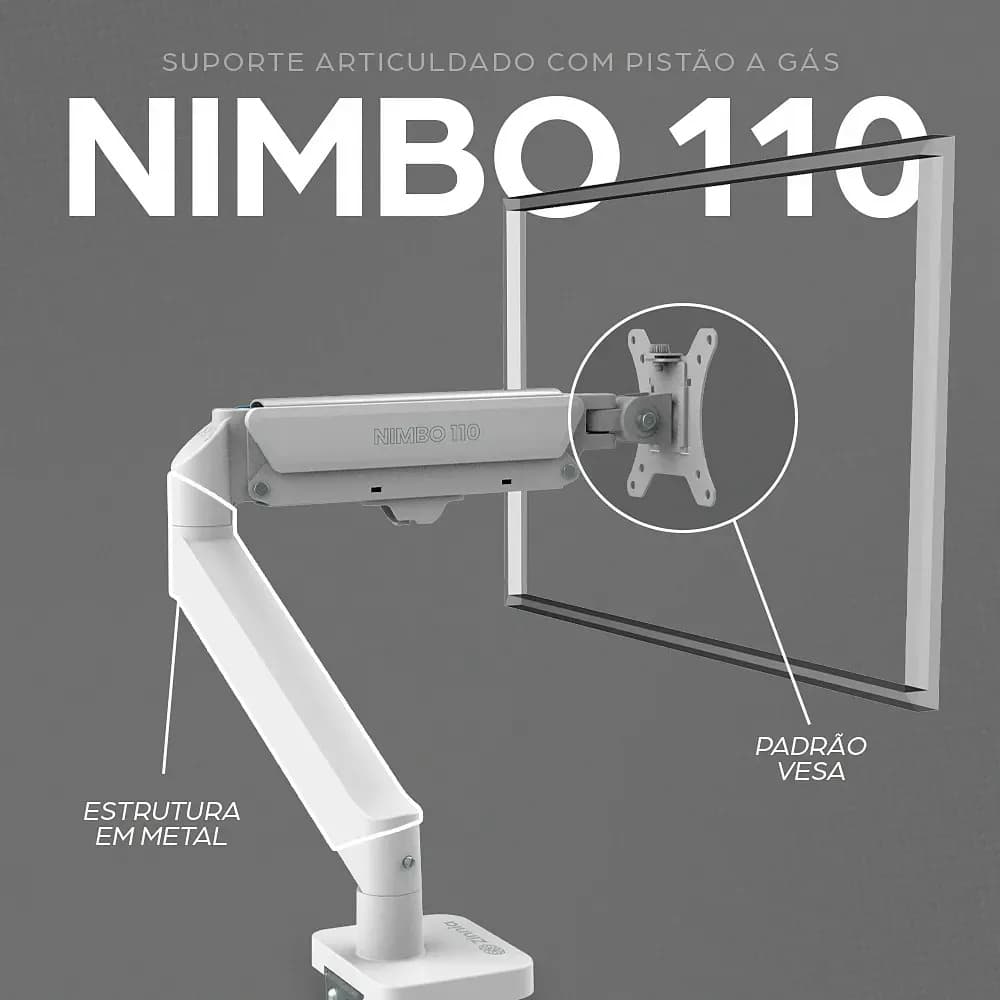 Suporte Articulado Para Monitor 13 a 32 Pistão a Gás Ajustável Zinnia Nimbo 110 Branco — imagem 2