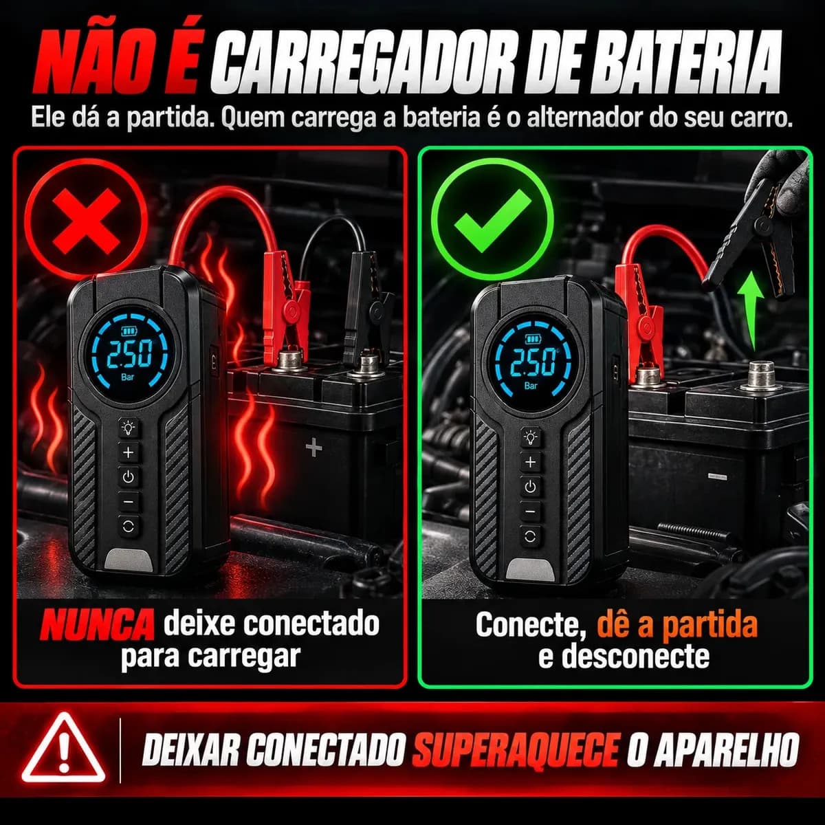 Auxiliar De Partida Bateria Com Compressor De Ar 150 Psi Calibrador Digital De Pneu 12V 4 Em 1 Recarregável Bivolt Inflador Mangueira Para Carro Caminhonete SUV — imagem 3