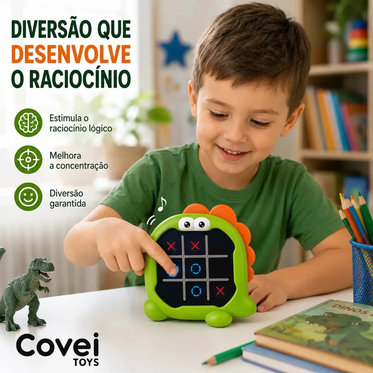 Brinquedo Jogo Da Velha Eletrônico Portátil Tic Tac Toe Puzzle 3 em 1 Game Recarregavel Usb Dinossauro Covei Toys — imagem 2