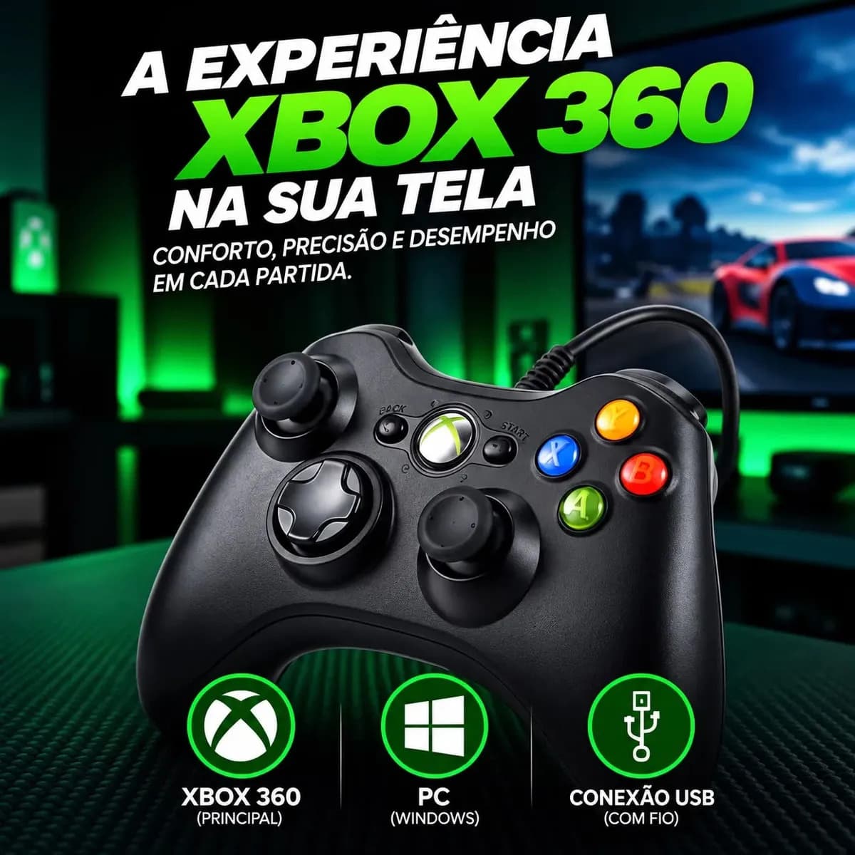 Controle Para Xbox 360 Com Fio Joystick Manete Gamepass Steam Tv Pc Android - Crowley — imagem 2