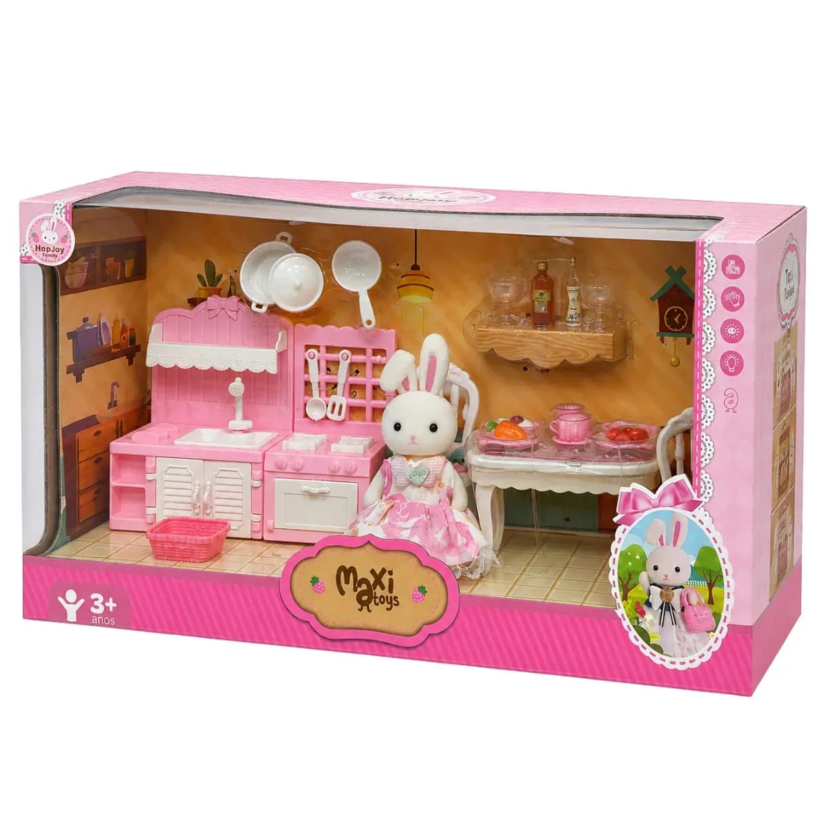 Casinha Boneca Coelho Brinquedo Infantil Mini Cenários Móveis Acessórios Coleção HopJoy Maxi Toys - Mini Cozinha