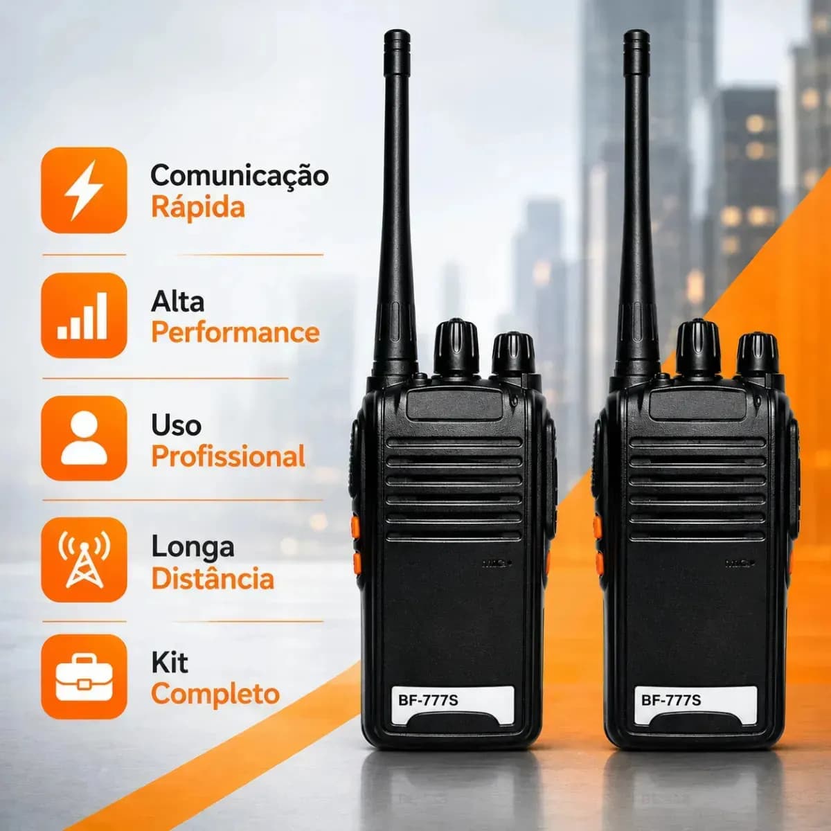 Kit 2 Rádios Comunicadores Bf-777s Alta Performance Walkie Talkie Profissional Esportivo Sem Fio Alta Segurança Comunicação Show Eventos 400 ~ 470mhz 16ch Ht Wa — imagem 2