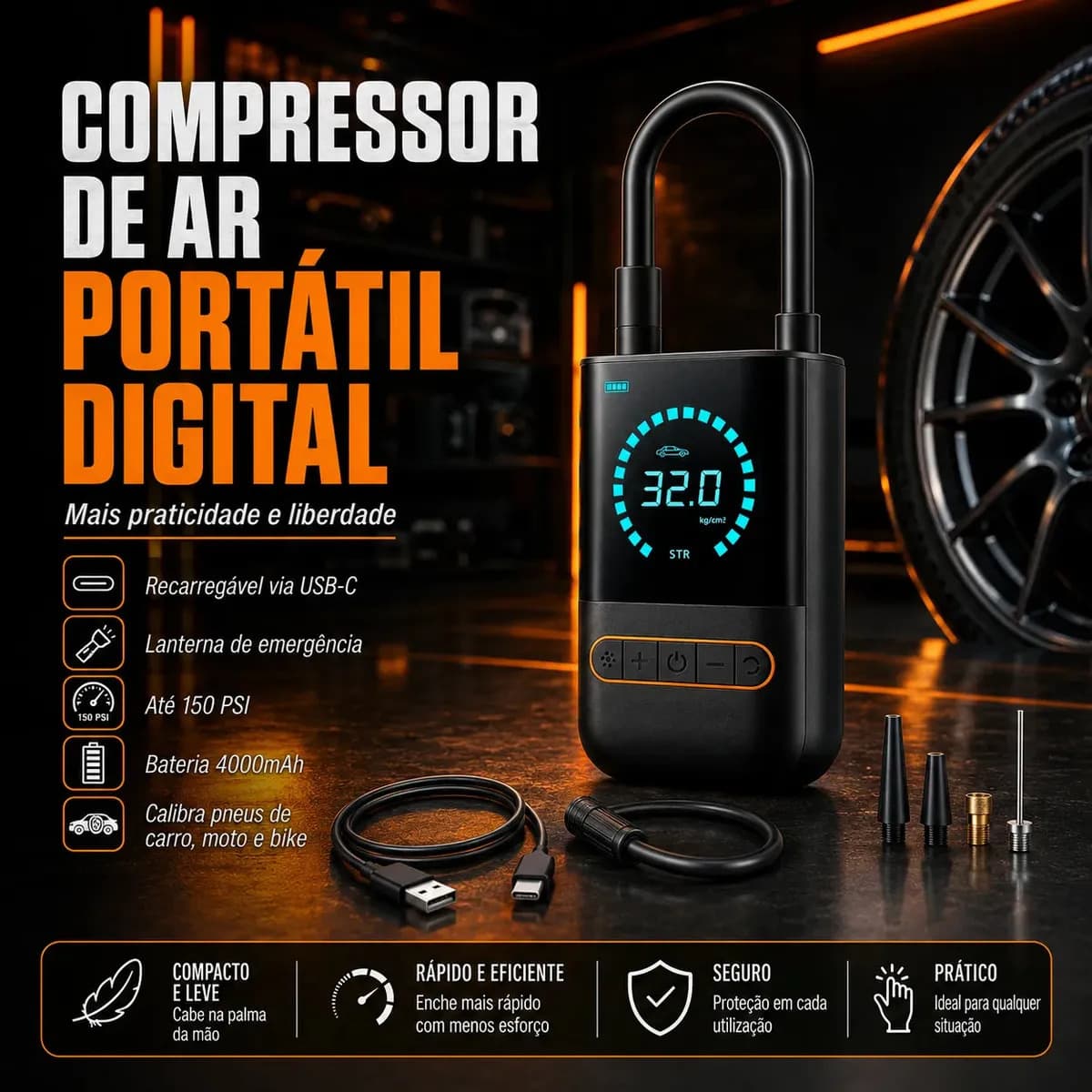 Compressor De Ar Mini Bomba Calibrador De Ar Portátil Recarregável Para Pneus De Bicicleta Moto Carro Bolas Infláveis