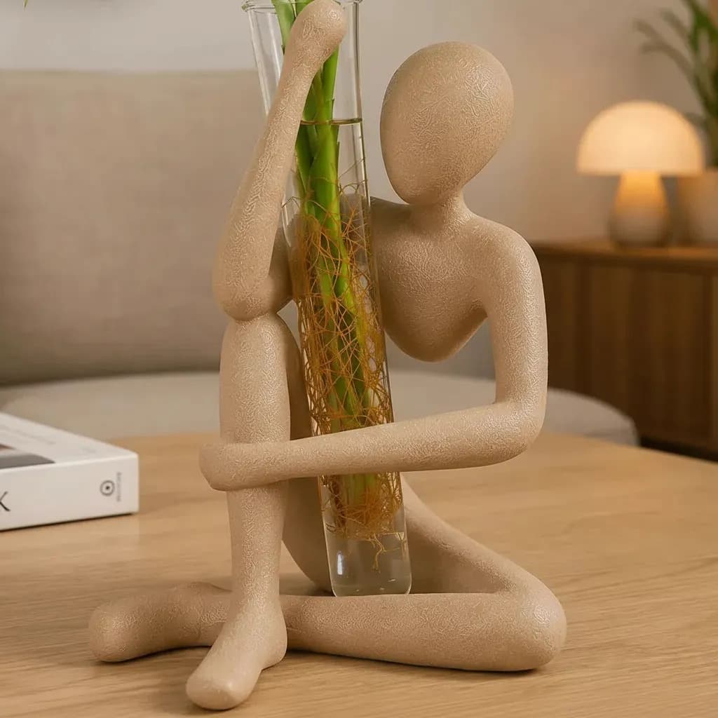 Vaso Decorativo Pensador Com Tubo De Vidro Para Plantas Cor Marrom-claro Areia — imagem 3