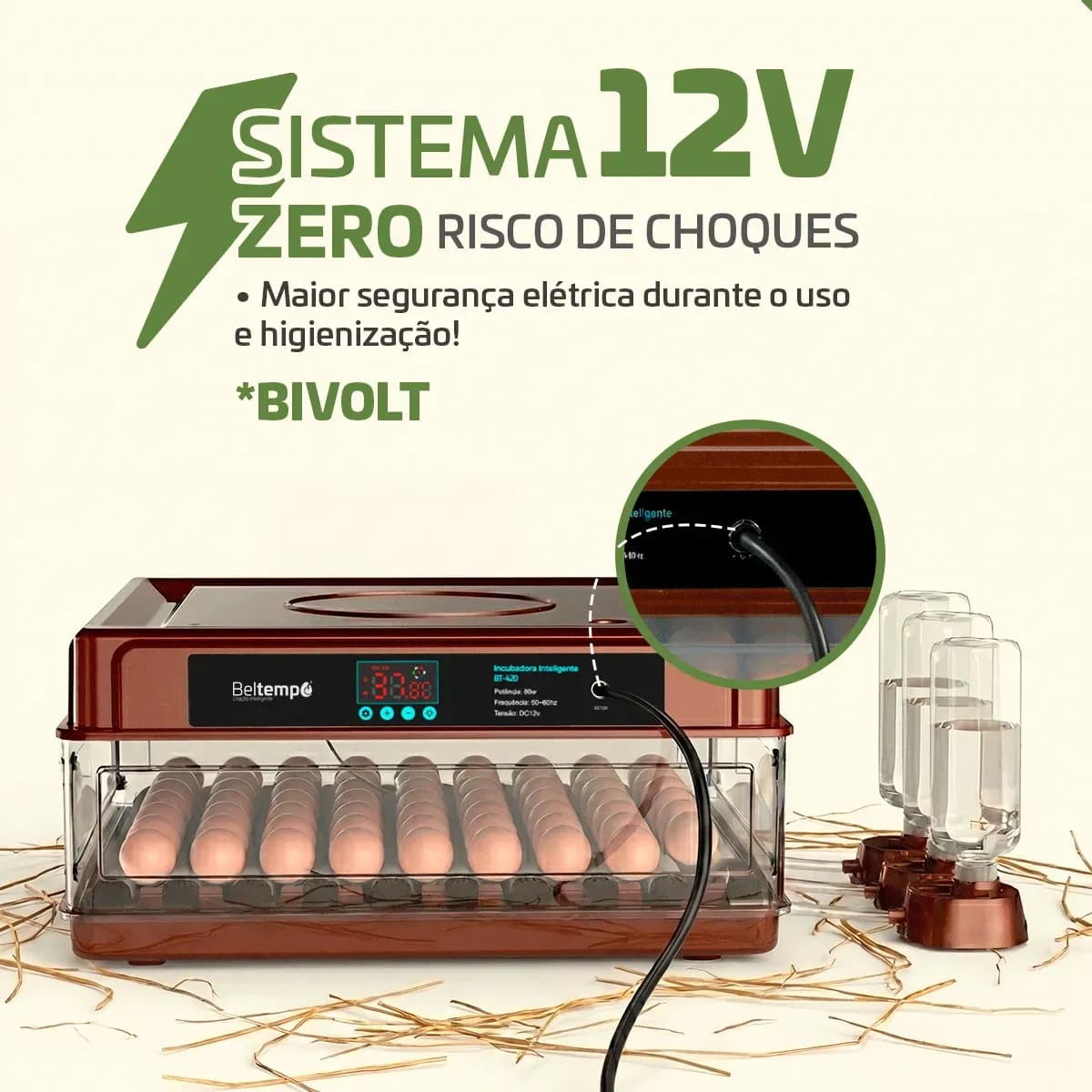 Chocadeira Automática 72 Ovos Com Medidor De Umidade Lavável Bivolt Ovoscópio Certificada Inmetro BT-420 Beltempo — imagem 4