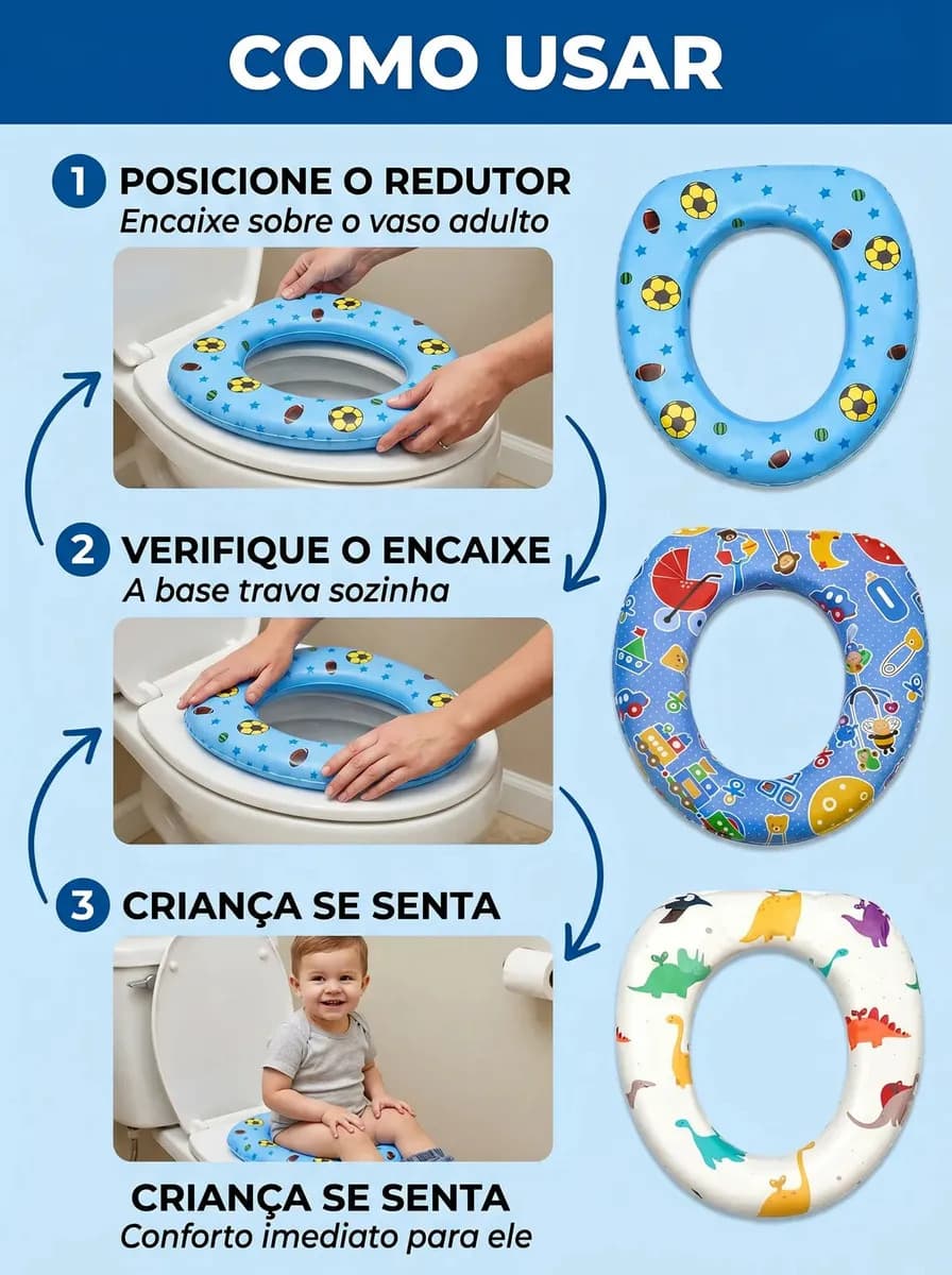 Assento Redutor Sanitário Infantil Menino Almofadado Anatômico Confortável Antiderrapante Higiênico Ajustável Universal Vaso Banheiro Treinamento Desfralde Segu — imagem 5