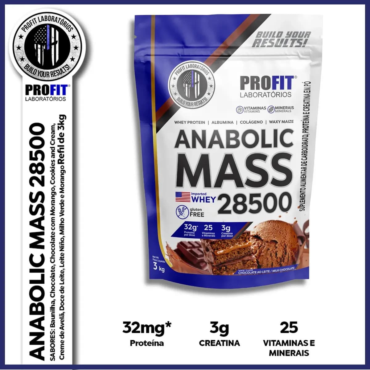 Anabolic Mass 28500 3kg Profit Labs Sabor Chocolate — imagem 6