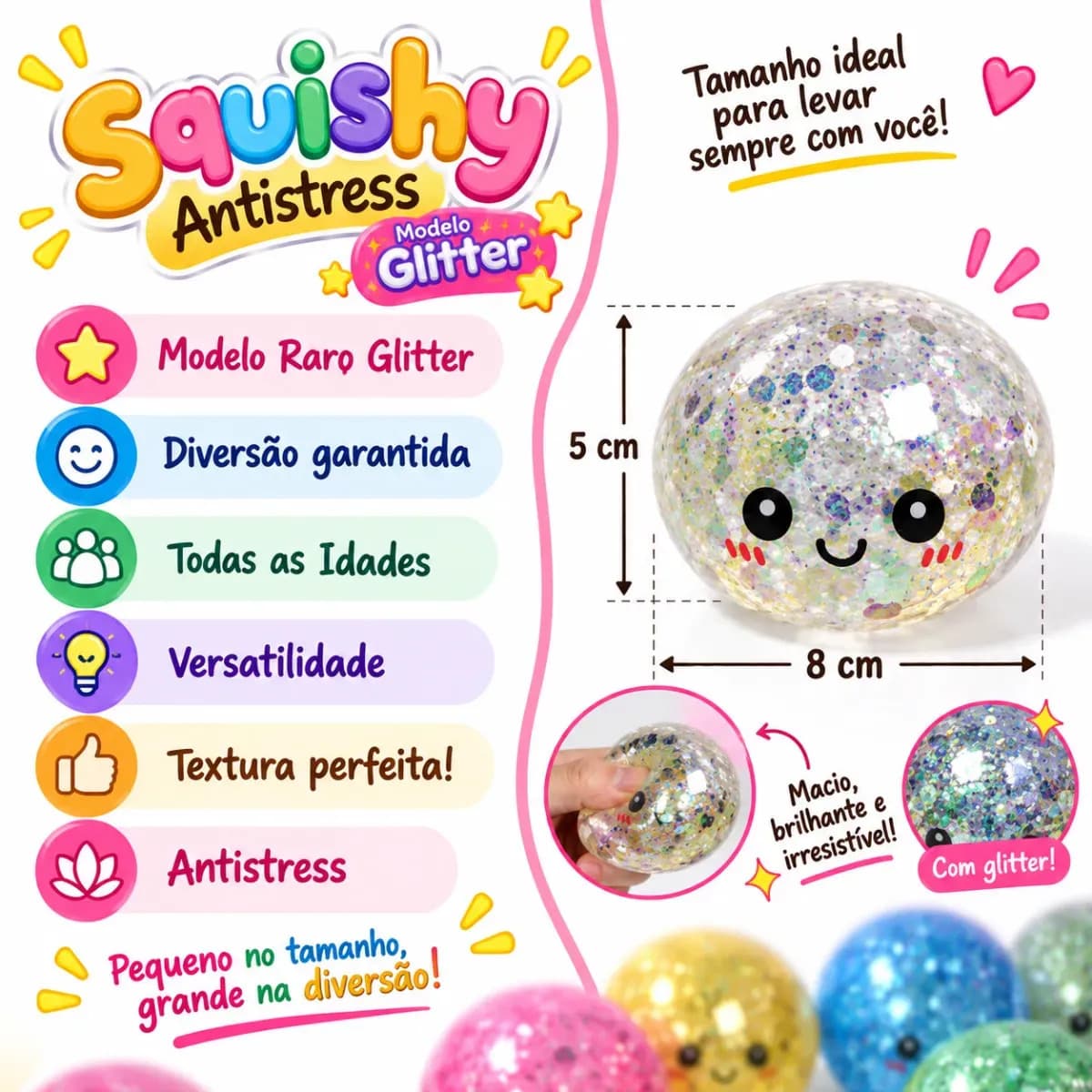 Squishy Brinquedo Antistress Bola Sensorial Fidget Toy com Glitter Macio Infantil Adulto Relaxante Anti Stress Presente Criativo Colecionável — imagem 2