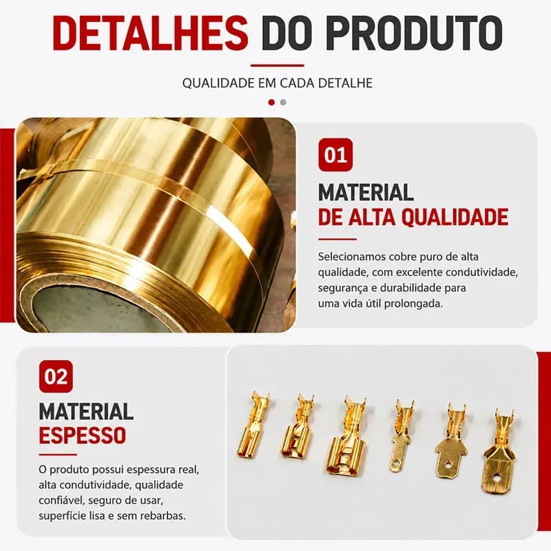 Kit 135 Terminal Faston Conector Elétrico com Capa Isolante Dourado Conectores para Fios Automotivo Moto Eletrônica — imagem 5