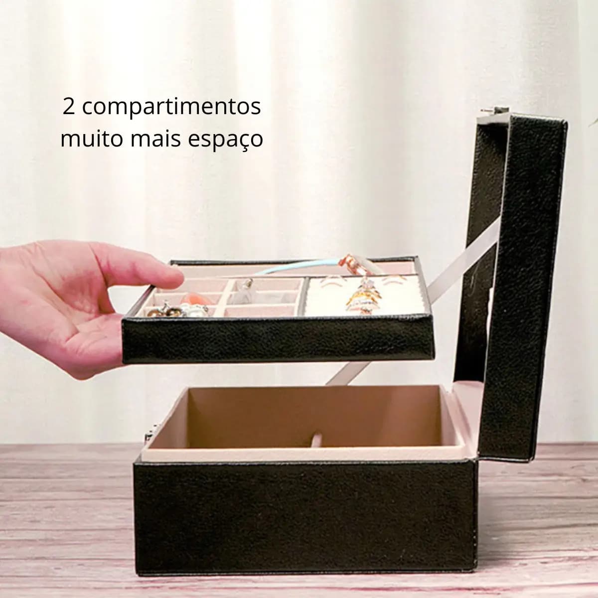 Porta Joias Grande Maleta Organizado Viagem Maquiagem Estojo Cor Preto — imagem 4