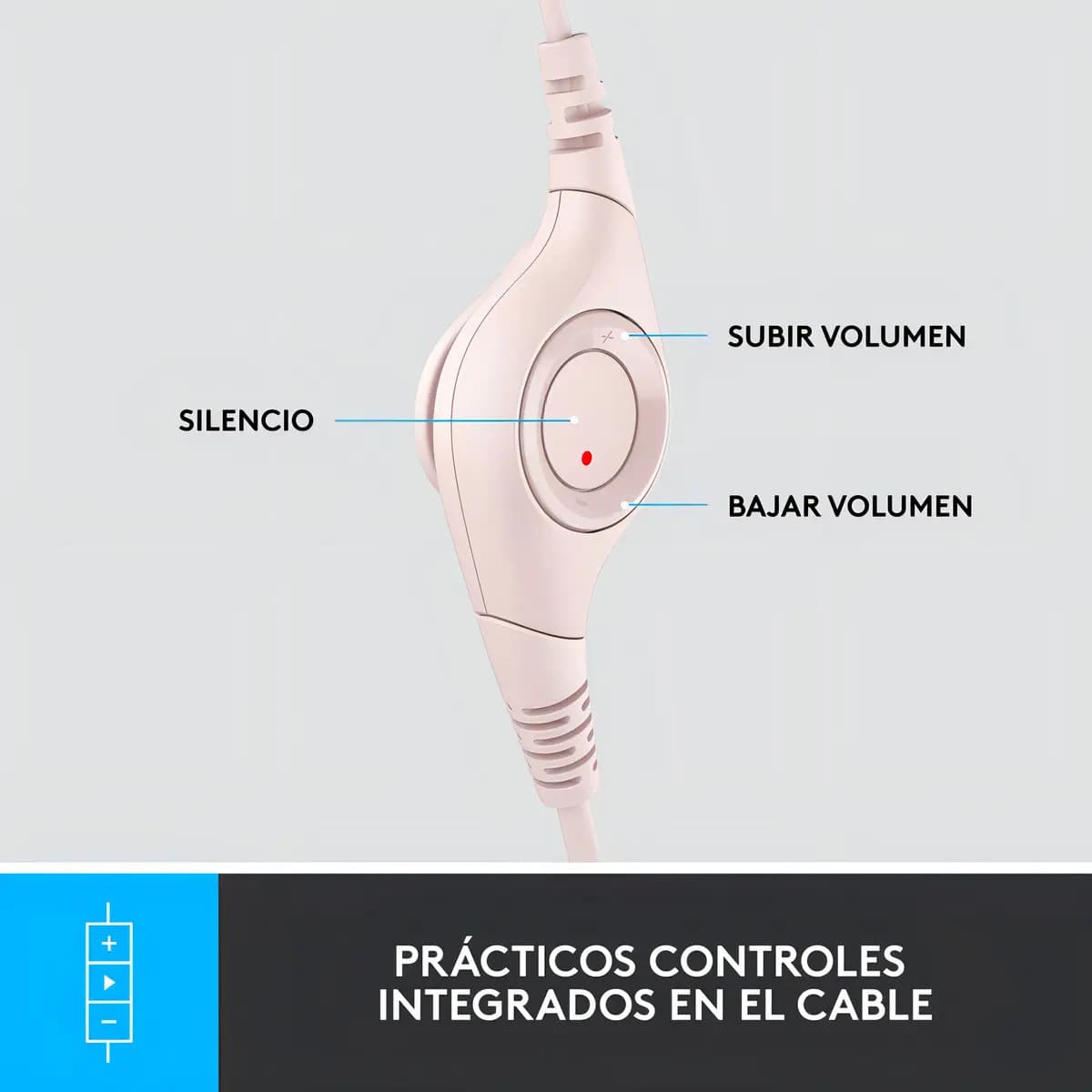 Fone De Ouvido Com Fio Usb H390 Rosa Logitech Luz Nude — imagem 4