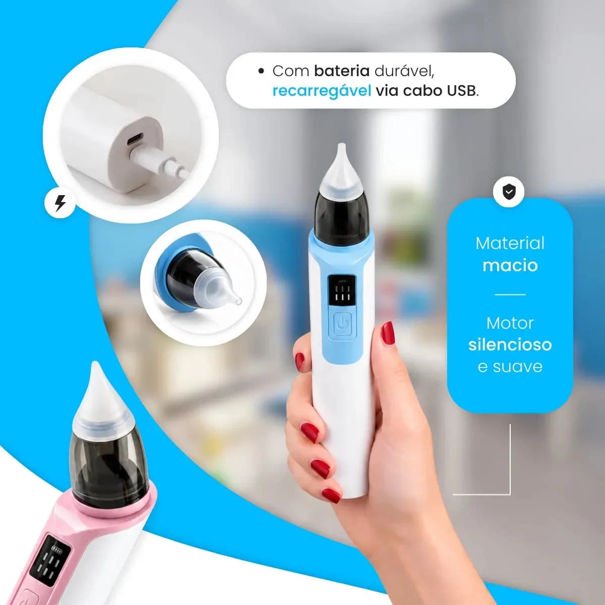 Aspirador Nasal Rosa Elétrico Infantil Bebê Recarregável USB Sugador de Nariz Limpeza Nasal Portátil Removedor de Catarro Secreção Infantil Criança Pro Brindes — imagem 5