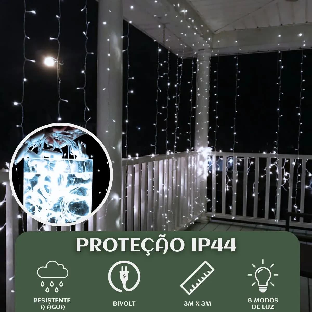 Pisca Cortina 300 Leds 3x3m Usb Ip44 8 Modos Iluminação Luzes Fada Decoração De Natal Festa Branco Frio Luvinco — imagem 5