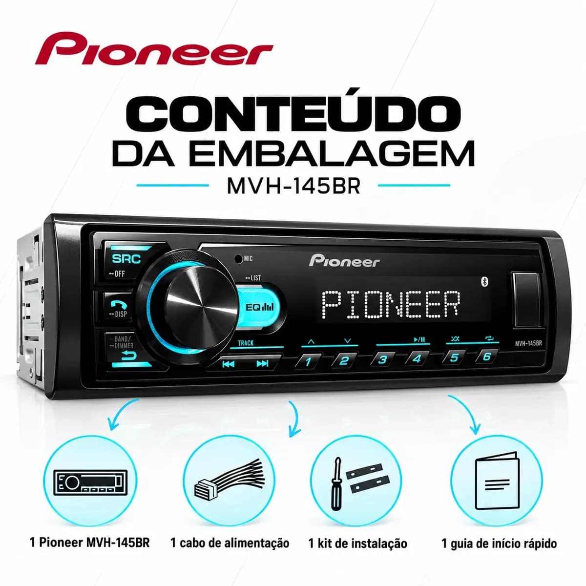 Radio Pioneer Bluetooth Automotivo Mvh-145br Usb Mp3 Fm — imagem 3