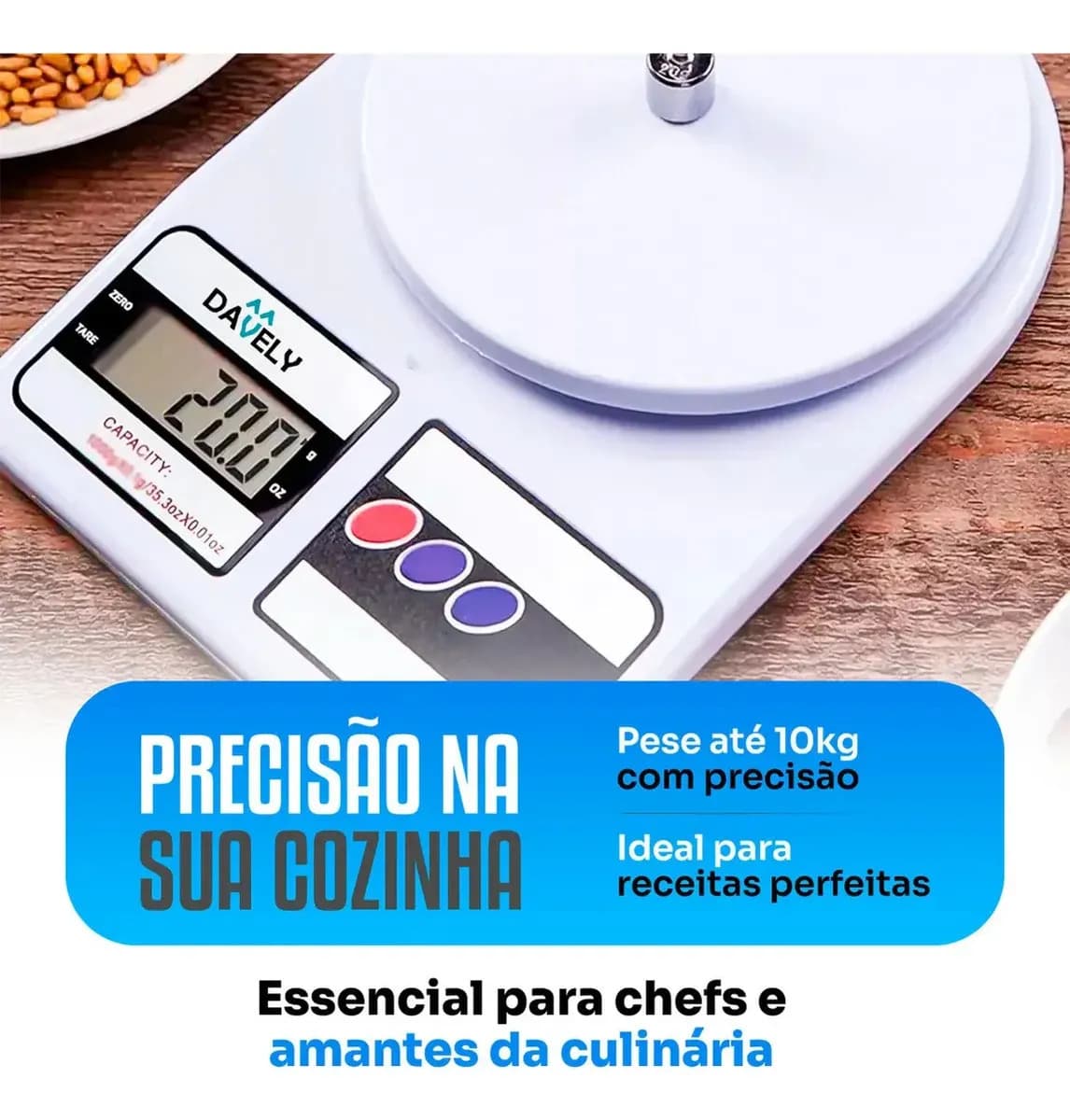 Balança Digital De Precisão Davely Cook Cozinha Para Uso Domestico E Profissional Fitness Ideal Para Dietas Treinos Alimentos Confeitaria Nutrição Capacidade Má — imagem 3