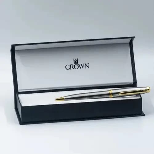 Caneta Crown Esferográfica Belíssima Presente Luxo Cor Da Tinta Azul Cor Do Exterior Prata — imagem 4