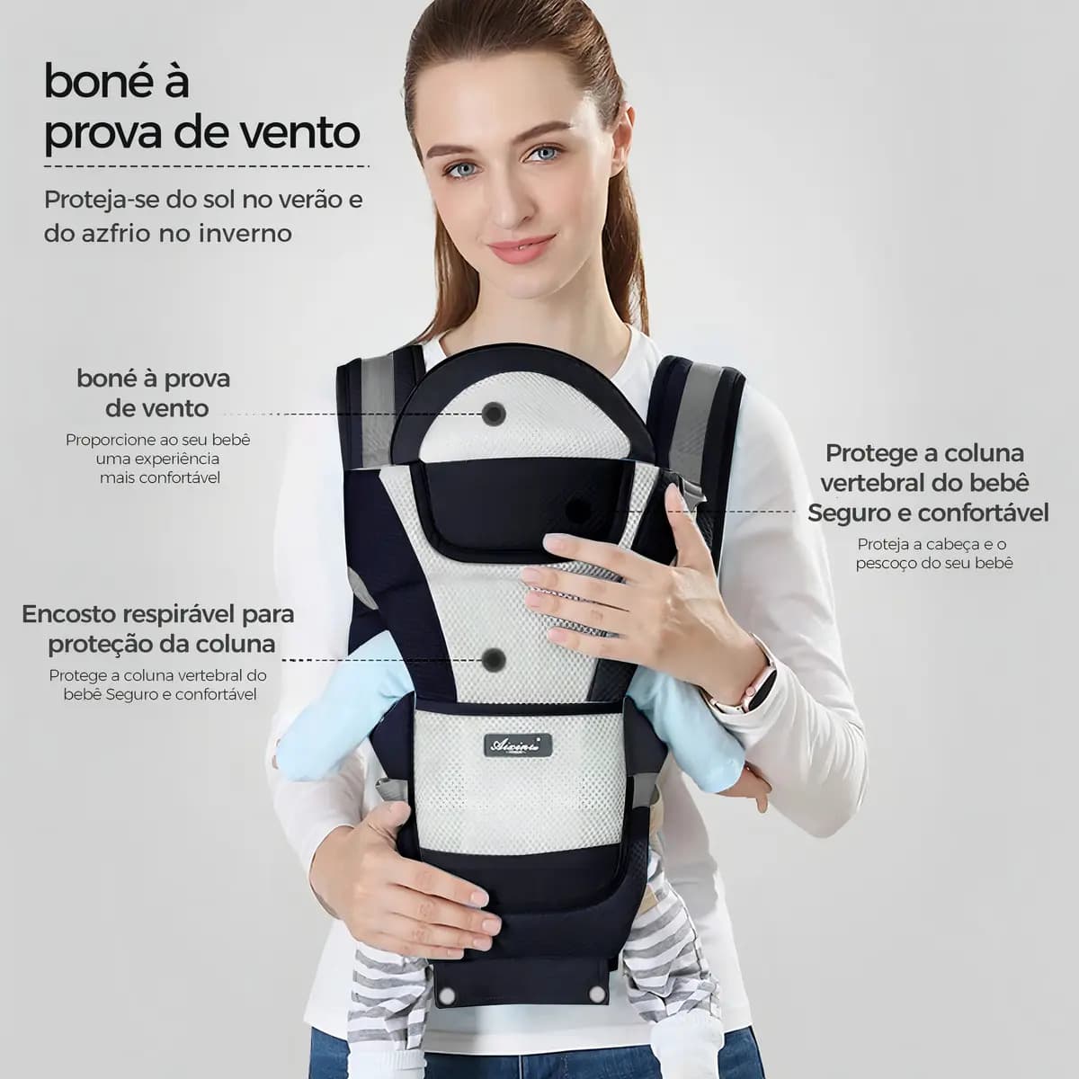 Bolsa Canguru Ergonômico Bebê 3 Em 1 Hygge Moments Cor Preto — imagem 5