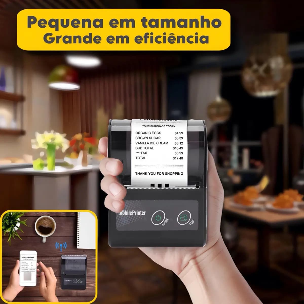 Mini Impressora Com Bobina Portátil Bluetooth Pedido Impressora Preta — imagem 6