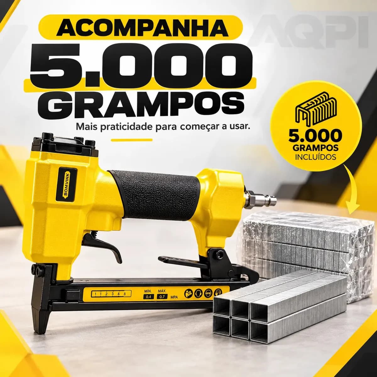 Grampeador Pneumático Profissional com 5000 Grampos 22mm Tipo 80/71 para Tapeçaria Marcenaria Estofados Madeira Móveis Uso com Compressor de Ar Compatível Gramp — imagem 3