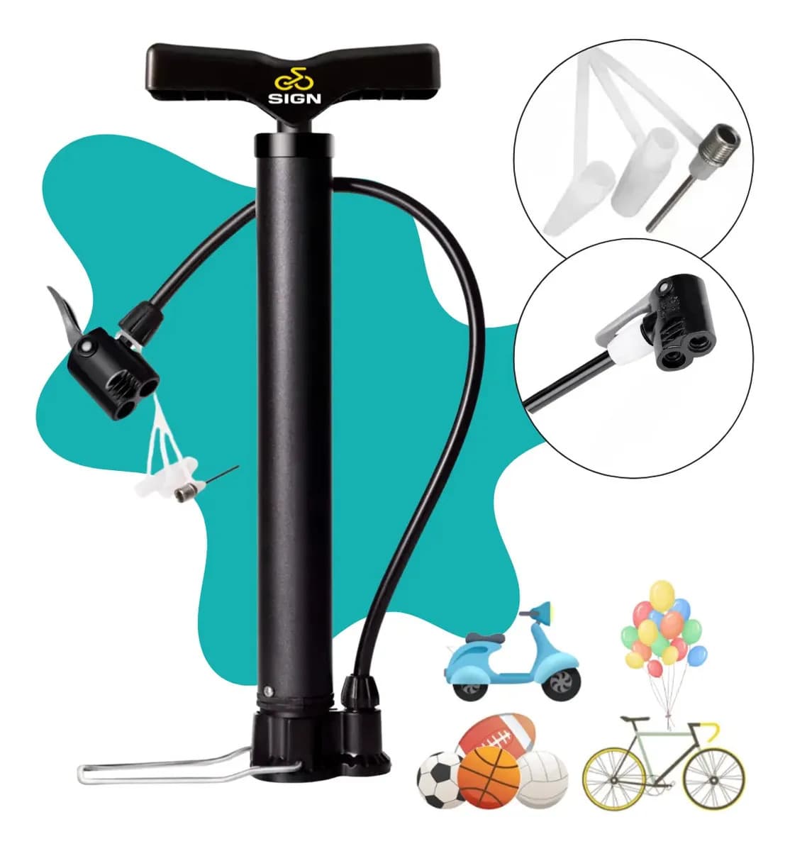 Bomba Para Pneu de Bicicleta Portátil De Ar Manual 3 Bicos 2 Válvulas Fina E Grossa Encher Pneus De Bike Carro Moto Bola Balão Colchão Inflável Bico Schrader E 