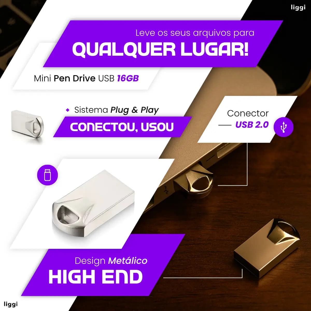 Pen Drive 16gb Mini Usb 2.0 Chaveiro Metalico Resistente Alt Prateado — imagem 3
