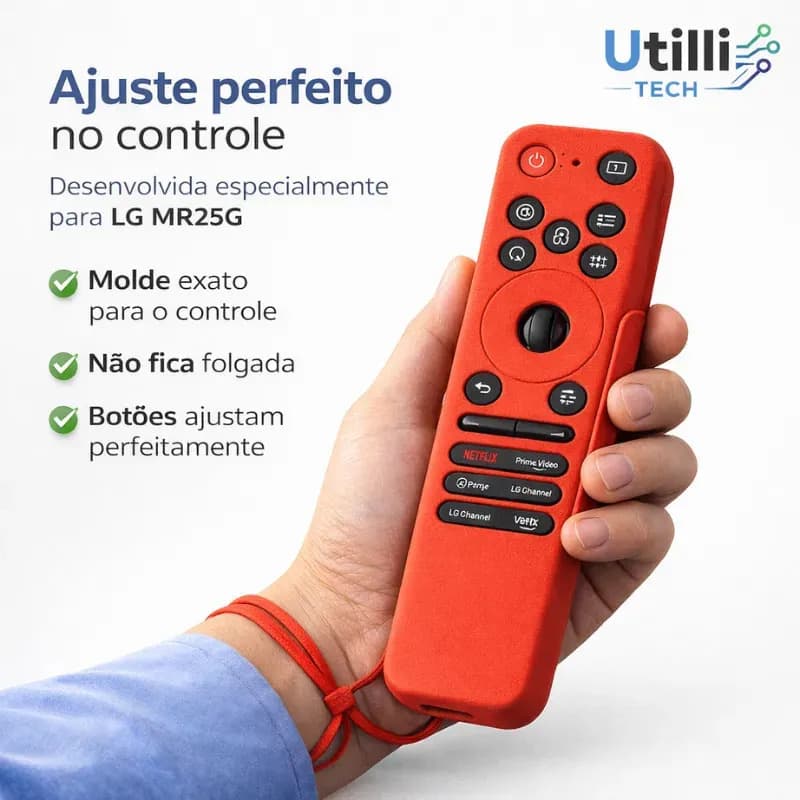 Capa de Silicone Brilha no Escuro para Controle LG MR25GA Vermelha com Aro — imagem 4