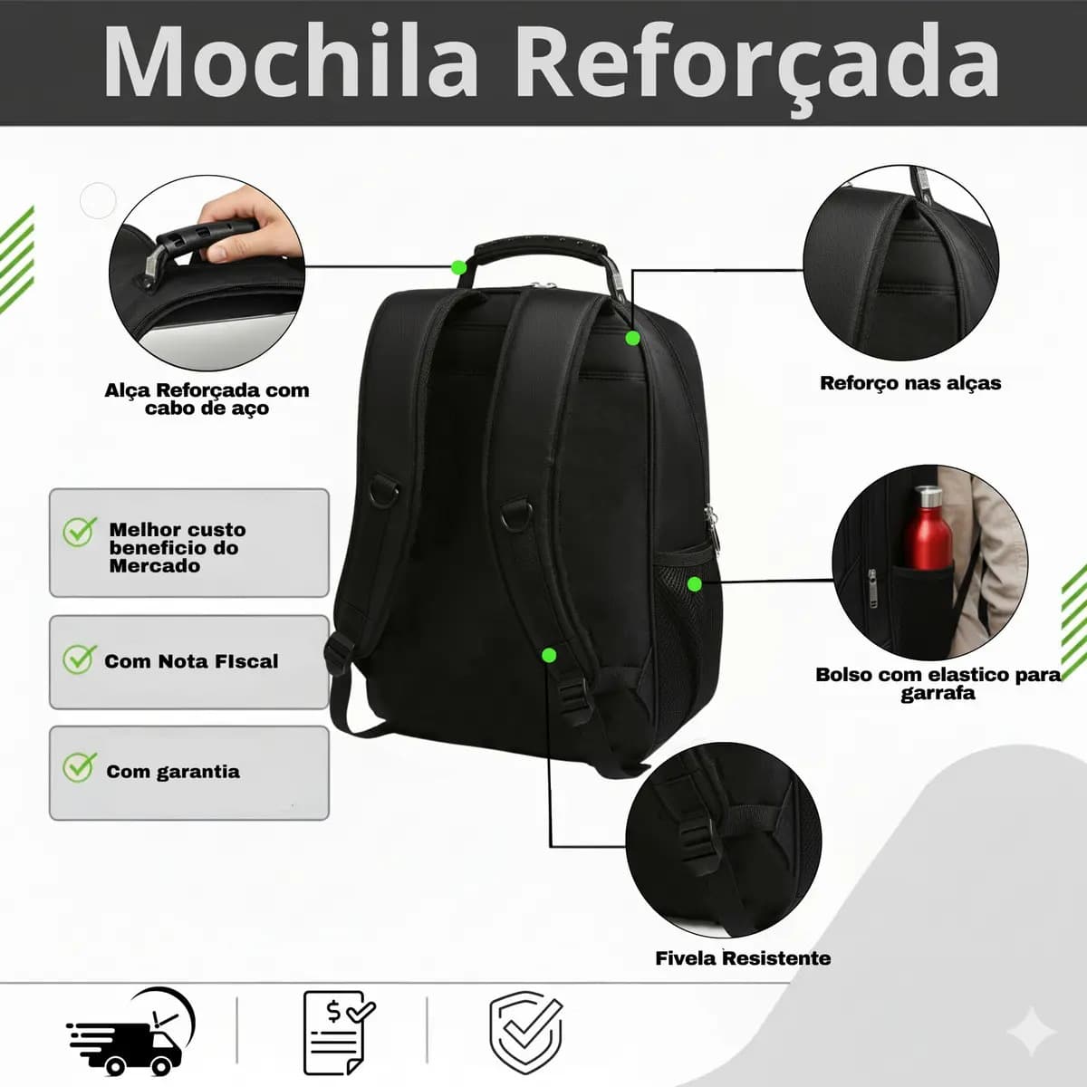 Mochila Masculina Faculdade Impermeável Resistente Grande Trabalho Escola Cor Preto Desenho Do Tecido Liso — imagem 5