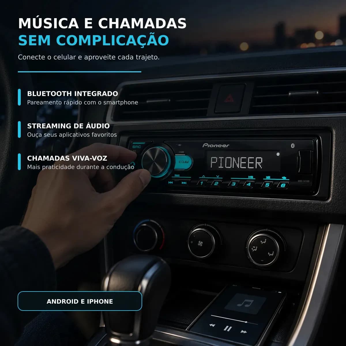 Rádio Pioneer Bluetooth 5.4 Automotivo MVH-145BR USB MP3 FM FLAC 1 DIN 4x23W RMS — imagem 4
