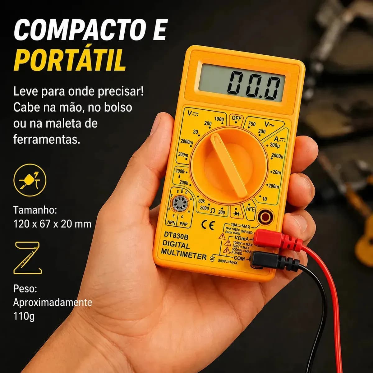Multimetro Digital Portátil Profissional Com Bateria Inclusa Para Teste Medição Tensão Personalized View — imagem 4