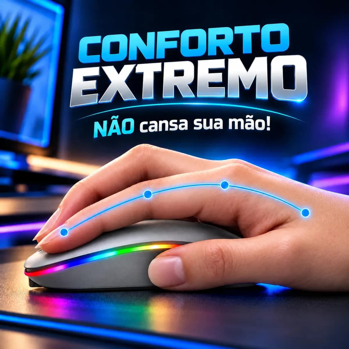 Mouse Sem Fio Recarregável Wireless Optico Led Rgb Ergonômico Sem Fio Para Pc Desktop Notebook Tablet Smartphone Cinza — imagem 4