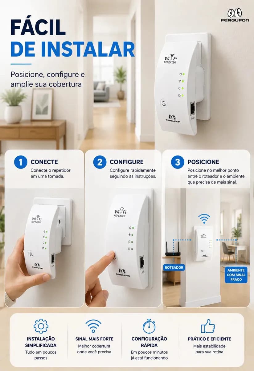 Repetidor De Sinal Wifi Roteador Wireless Amplificador Potente Sem Fio Turbo Cor Branco 1800mbps Longo Alcance Internet Porta Ethernet Casa Escritório Configura — imagem 3