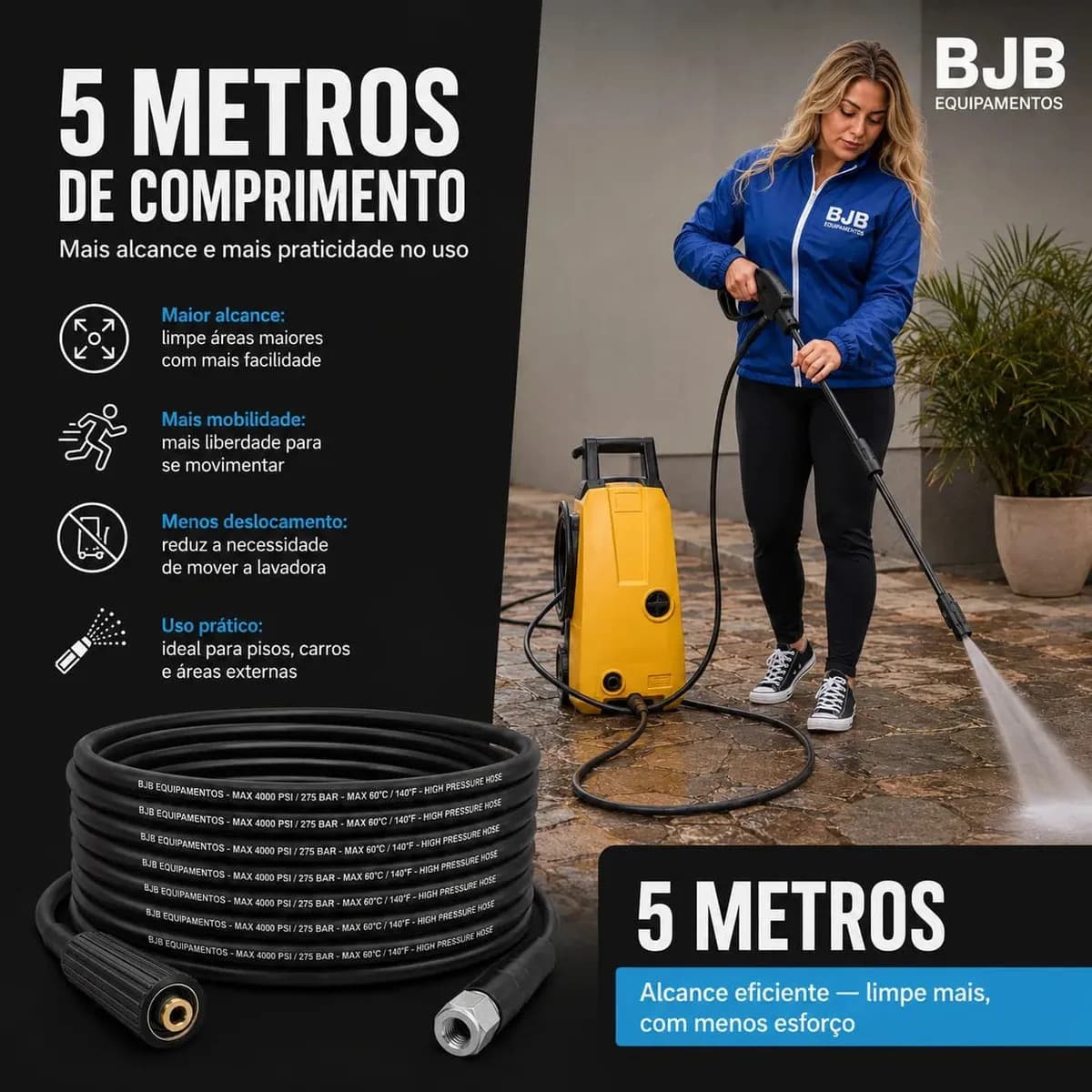 Mangueira Lavadora Alta Pressão Compativel com Wap Ousada Plus 2200, Atacama Black 2200, Tekna HLX110 com 5 metros — imagem 2