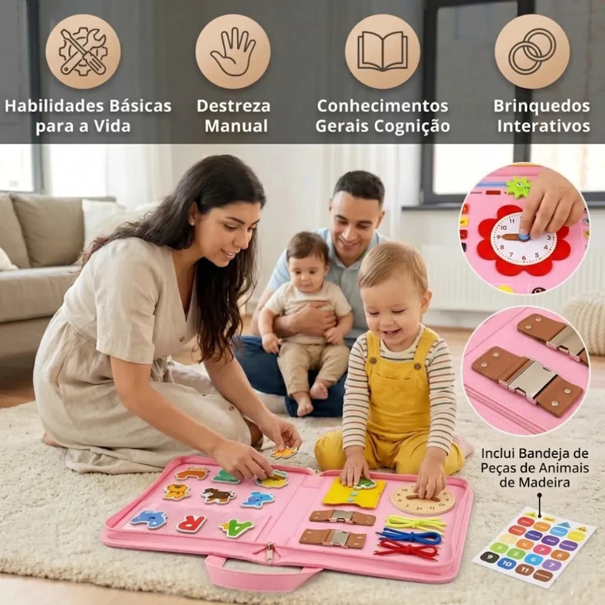 Maleta Educativa Montessori Sensorial Menino Menina Infantil Brinquedo Educativo Atividade Sensorial Cor Rosa Inpari Imports — imagem 4