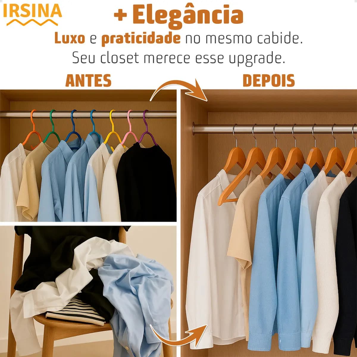 Kit Cabide Madeira Mafim Antiderrapante para Roupa Adulto Reforçado Irsina — imagem 5