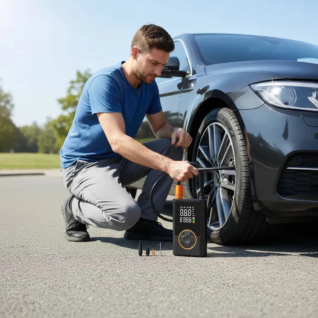 Compressor Portátil Car Air Pump Digital Com Visor Para Carro Moto Bike Calibrador De Pneu Multifuncional — imagem 2
