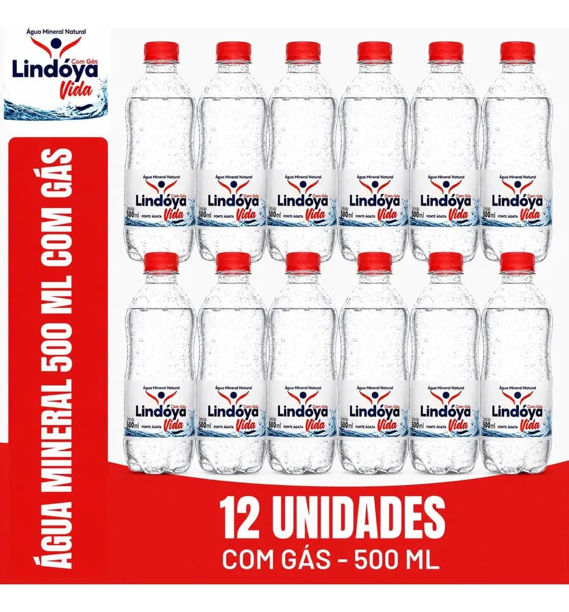 Água Mineral Com Gás Lindoya Vida 500ml 12un