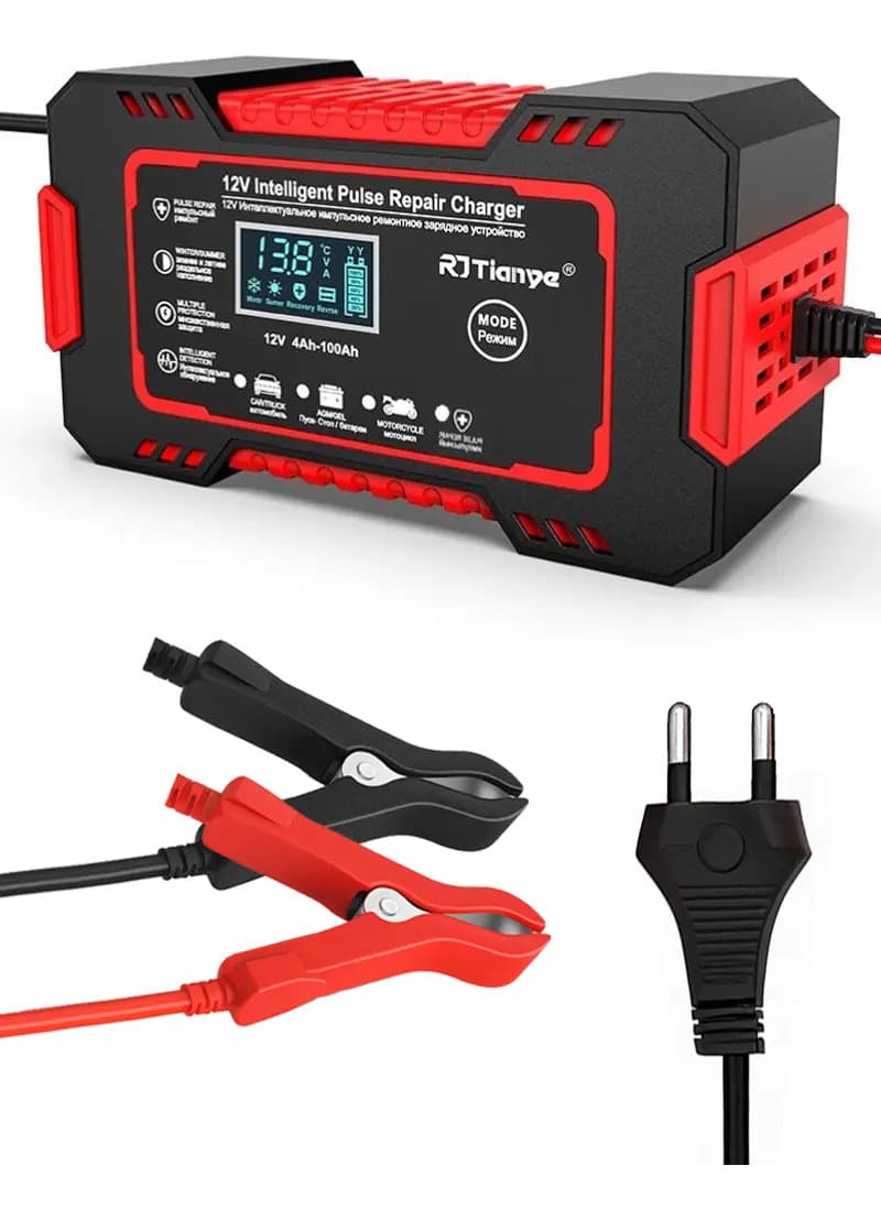 Carregador de Bateria Inteligente Davely 6A Bivolt para Carro Moto Caminhão Jet Ski e Barco Display Digital Recupera Bateria Carga rápida e Eficiente Cabo Refor