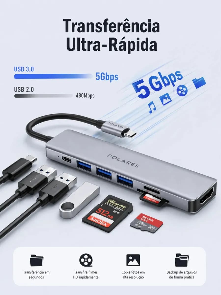 Adaptador Hub Usb-c Compatível Com Macbook Air M1 M2 Dex Hdmi 4k 7 Em 1 Cinza — imagem 2