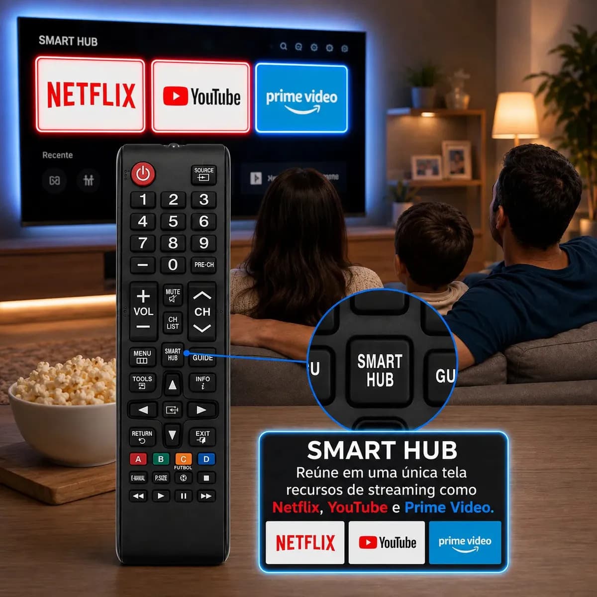 Controle Remoto Para Tv Samsung Smart Hub + 2 Pilhas Audiogeek — imagem 4