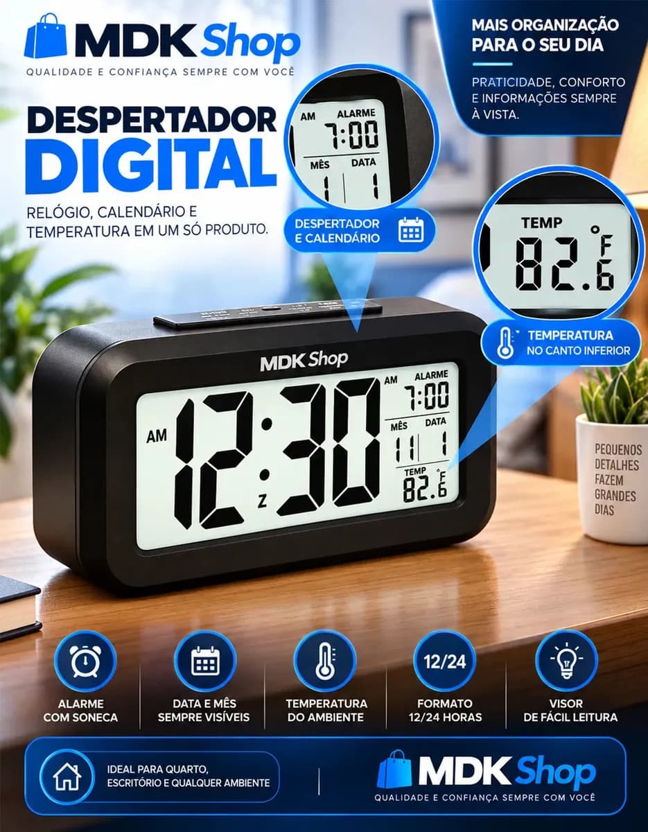 Relógio Digital Despertador Mesa Cabeceira Quarto Idoso Cor Preto Micgeek — imagem 4