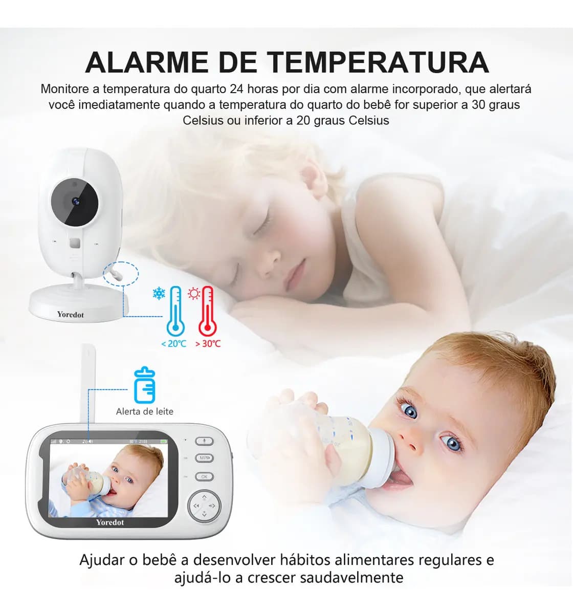 Babá Eletrônica Y-6000 Câmera Semfio Visão Noturna 18 h 3.5'' Lcd Tela Grande De Alta Definição Multifuncional Alarme Com Microfone — imagem 6